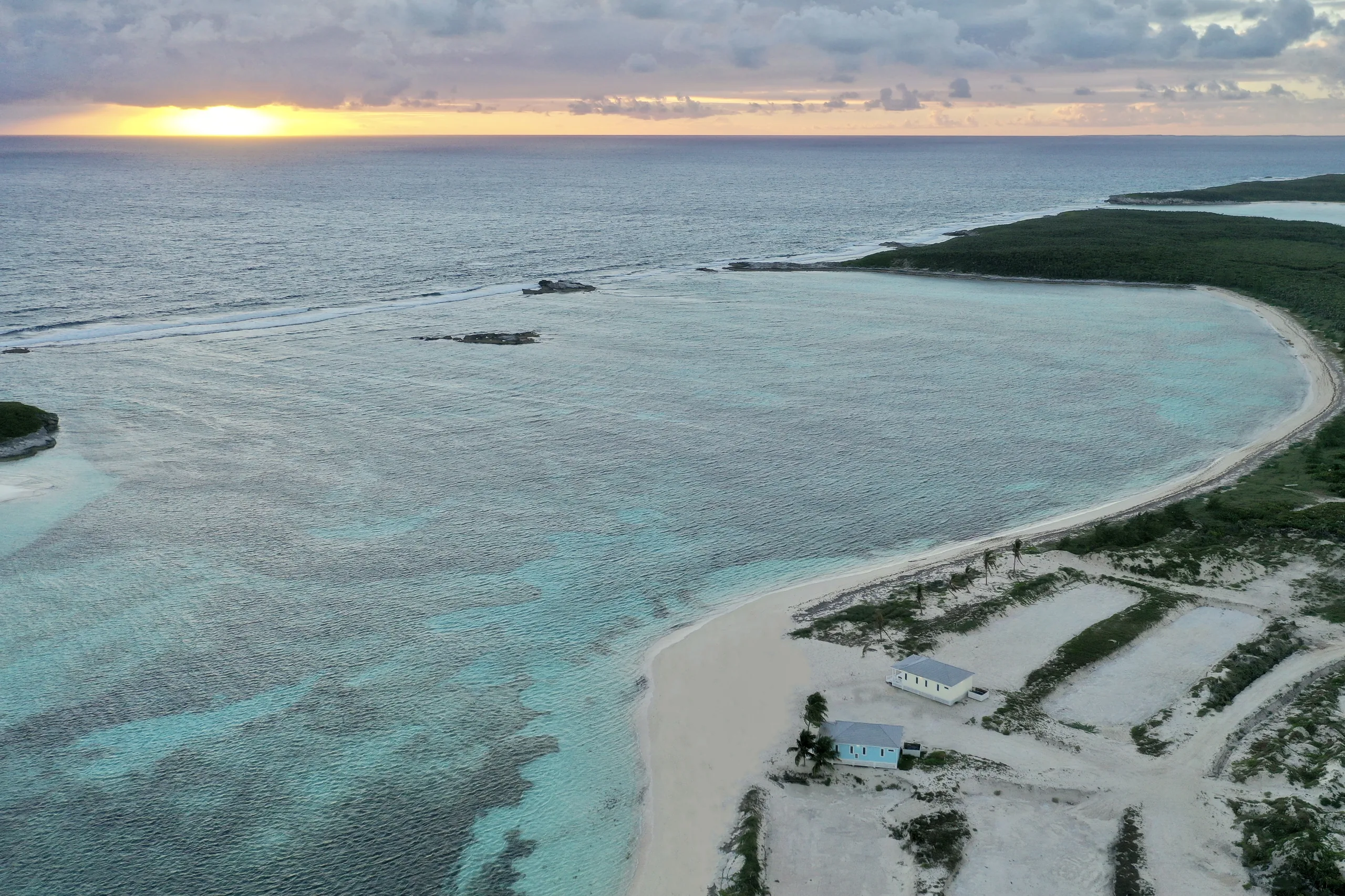 Aerial view of the bay at sunset