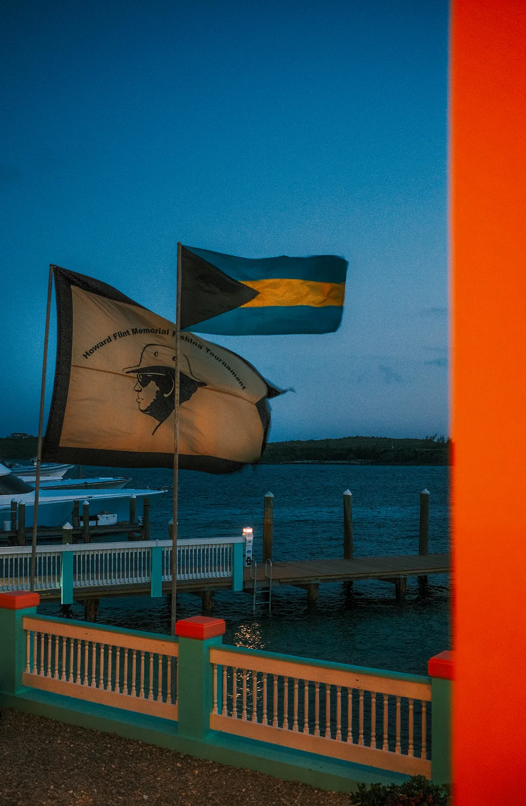 The Bahamian flag flying at the dock on Long Island
