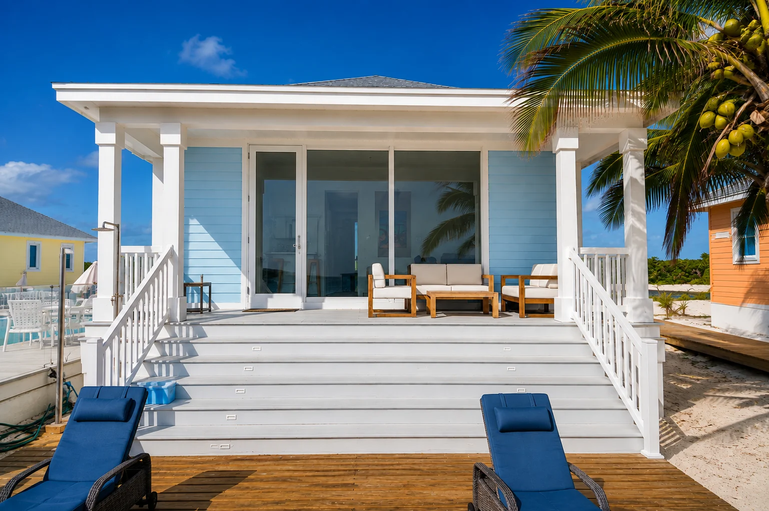 The porch at Sandbar Villa, Coconut Bay