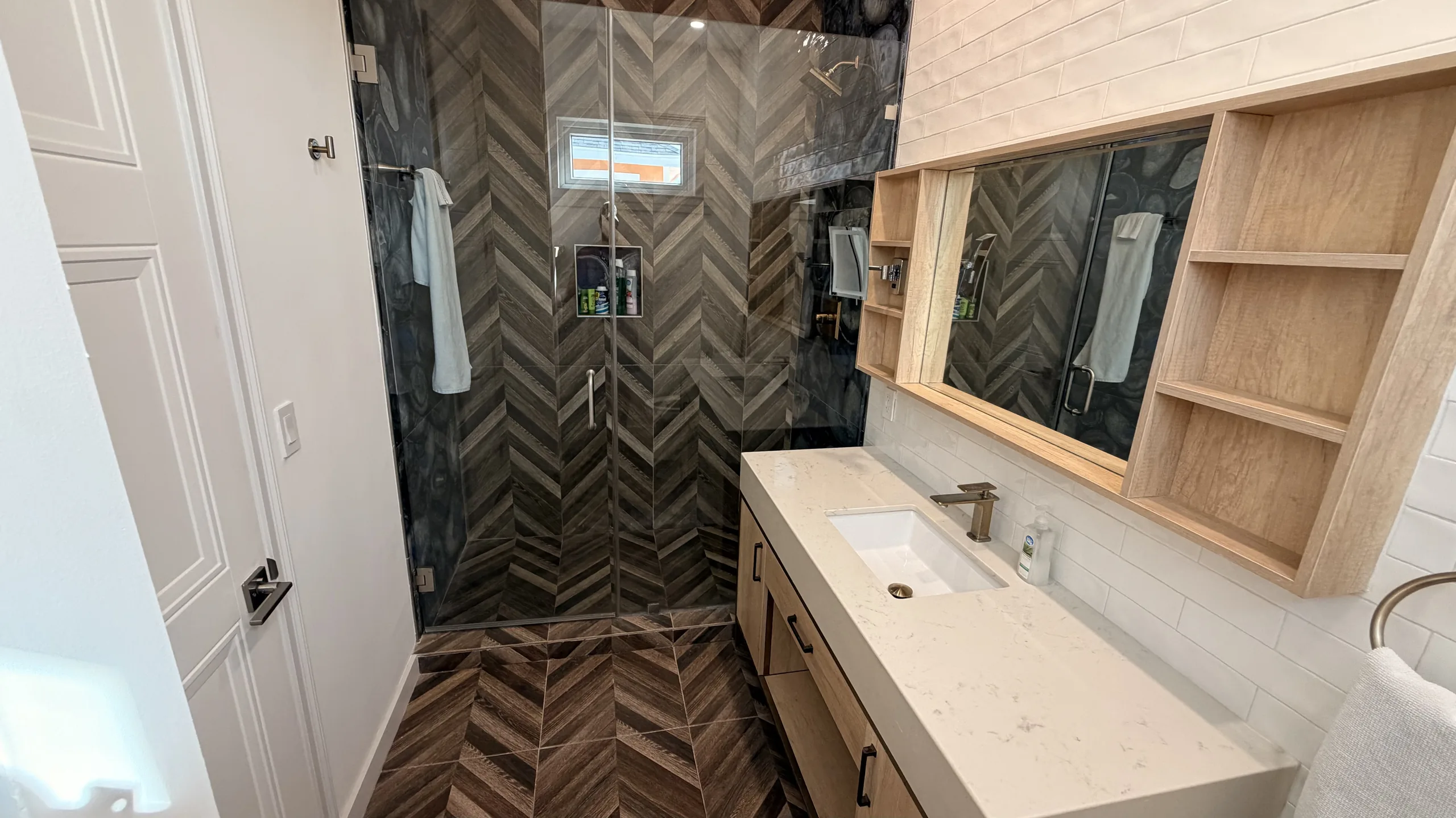 A walk-in shower in an Oceanfront Villa