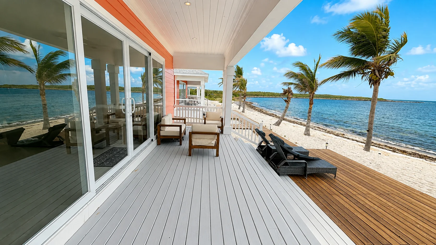 The villa porch a few steps from the sand