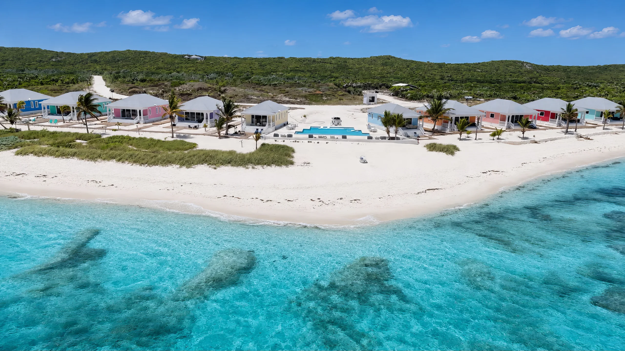 Aerial view of Coconut Bay on Long Island, Bahamas